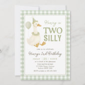 Green Gingham Two Silly Goose Birthday Invitation Einladung (Vorderseite)