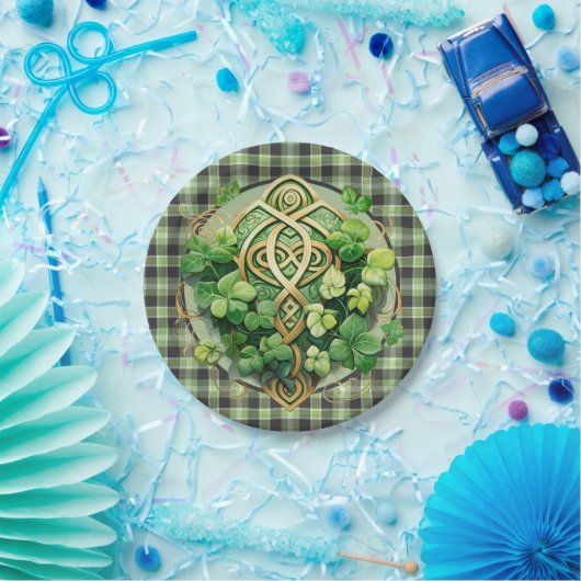 Green Gingham und Celtic Triskele Pappteller (Party)