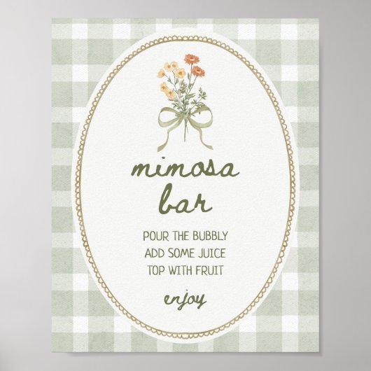 Green Gingham Wildblume Bouquet Mimosa Bar Poster (Vorne)