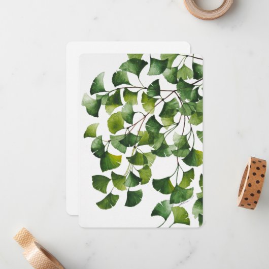 Green Ginkgo Biloba - Blank Card Mitteilungskarte (Vorderseite/Rückseite Beispiel)