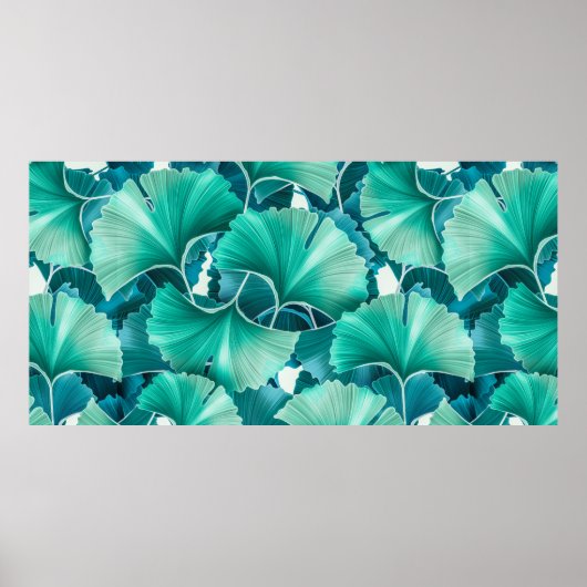 Green ginkgo biloba illustration pattern poster (Vorne)