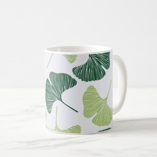 Green Ginkgo Biloba Nahtloses Muster Kaffeetasse (VorderseiteRechts)