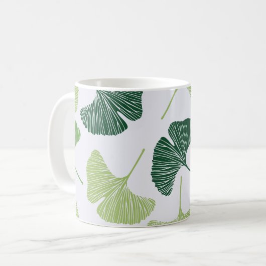 Green Ginkgo Biloba Nahtloses Muster Kaffeetasse (Vorderseite Links)