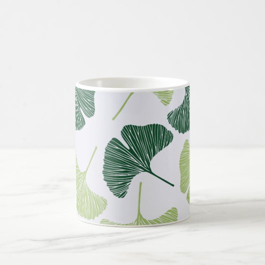 Green Ginkgo Biloba Nahtloses Muster Kaffeetasse (Mittel)