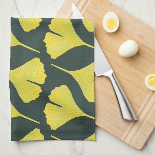 Green Ginkgo Leaf Muster - Botanischer Frühling Geschirrtuch (Viertel Falte)