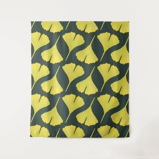 Green Ginkgo Leaf Muster - Botanischer Frühling Wandteppich (Vorderseite)