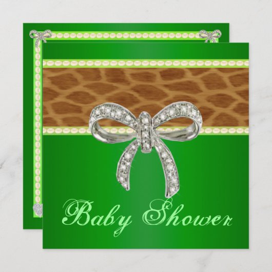 Green Giraffe Diamond Bow Baby Shower Einladung (Vorne/Hinten)