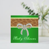 Green Giraffe Diamond Bow Baby Shower Einladung (Stehend Vorderseite)