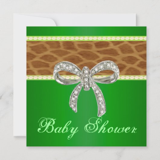 Green Giraffe Diamond Bow Baby Shower Einladung (Vorderseite)