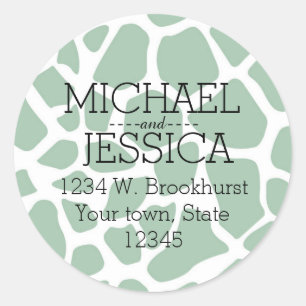 Green Giraffe Print Personalisierte Adresse Runder Aufkleber