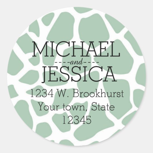 Green Giraffe Print Personalisierte Adresse Runder Aufkleber (Vorderseite)
