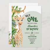 Green Giraffe Wild One Safari First Birthday Einladung (Vorne/Hinten)