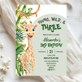 Green Giraffe Young Wild Three Third Birthday Einladung