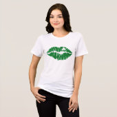 Green Girly Glitzer Kleeblatt Lips | St. Tri-Blend Shirt (Vorderseite voll)