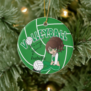 Green Girly Volleyball Keramik Ornament