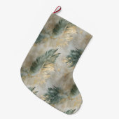 Green Glam Chic Gold Weiße tropische Blätter Großer Weihnachtsstrumpf (Vorderansicht (hängend))