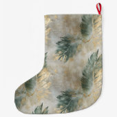 Green Glam Chic Gold Weiße tropische Blätter Großer Weihnachtsstrumpf (Rückseite)