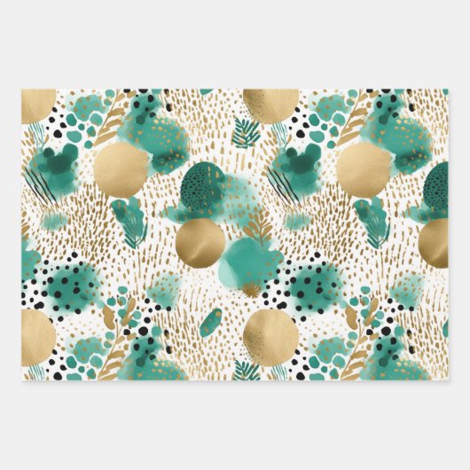 Green Glam Gold Abstrakt Geschenkpapier Set (Vorderseite 3)