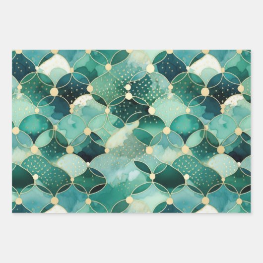 Green Glam Gold Abstrakt Geschenkpapier Set (Vorderseite 2)