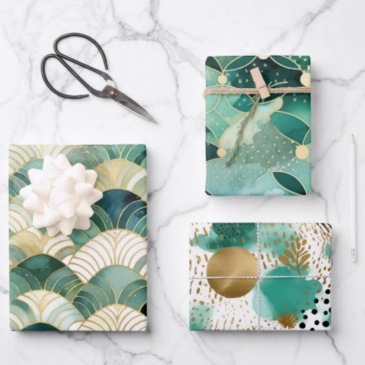 Green Glam Gold Abstrakt Geschenkpapier Set (Vorderseite)
