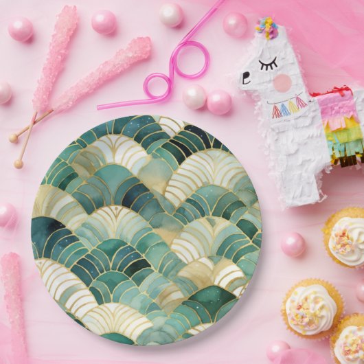 Green Glam Gold Abstrakt Pappteller (Party)