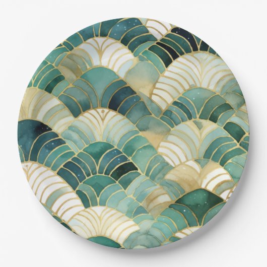 Green Glam Gold Abstrakt Pappteller (Vorderseite)
