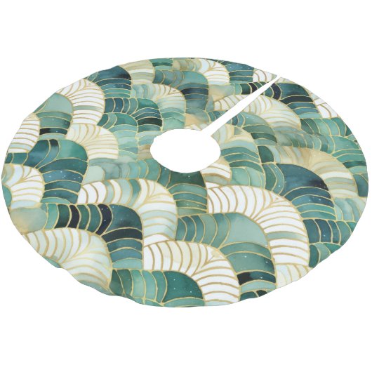 Green Glam Gold Abstrakt Polyester Weihnachtsbaumdecke (Schrägansicht)