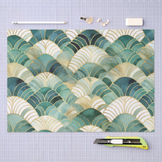 Green Glam Gold Abstrakt Seidenpapier (Handwerk)