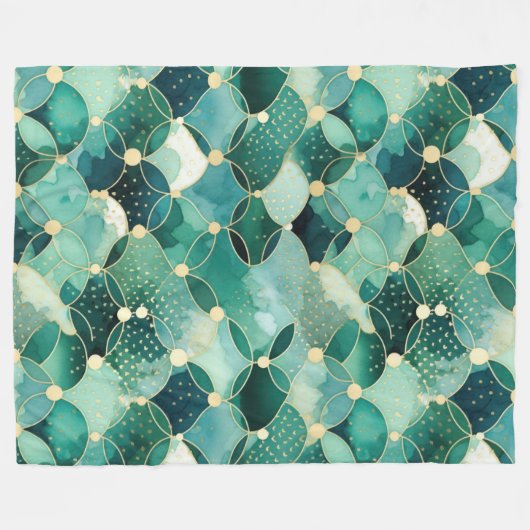 Green Glam Gold Circle Abstrakt Fleecedecke (Vorderseite (Horizontal))