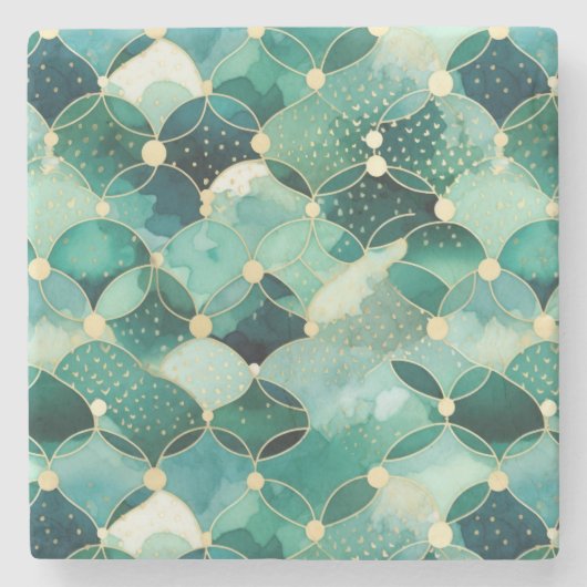 Green Glam Gold Circle Abstrakt Steinuntersetzer (Vorderseite)