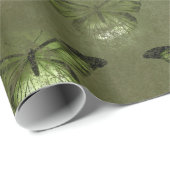Green Glimmer Vintag Butterfly Geschenkpapier (Rolleneckpunkt)