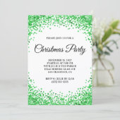 Green Glitter Border White Christmas Party Einladung (Stehend Vorderseite)
