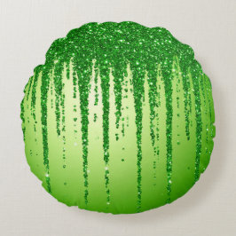 Green Glitter Drip Background With Sparkling Rundes Kissen