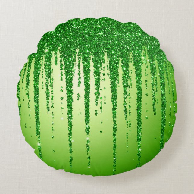 Green Glitter Drip Background With Sparkling Rundes Kissen (Vorderseite)