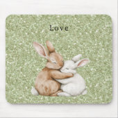 Green Glitter Sweet Brown Cream White Bunny Hugs Mousepad (Vorne)