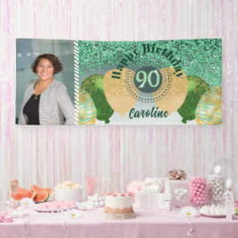 Green Glitzer 90. Geburtstag & Balloons Banner