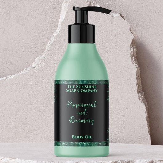 Green Glitzer & Black Cosmetics Flasche Etikett Rechteckiger Aufkleber