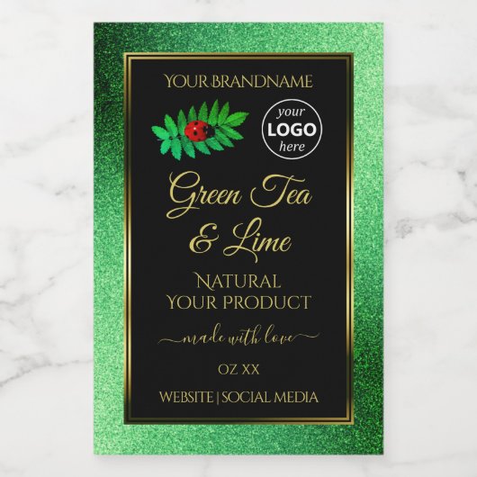 Green Glitzer Black Product Labels Ladybug Logo Lebensmitteletikett (Einzelnes Label)
