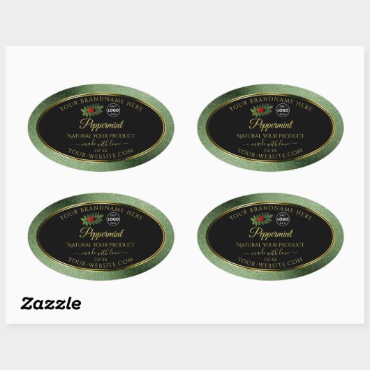 Green Glitzer Black Product Labels Ladybug Logo Ovaler Aufkleber (Blatt)