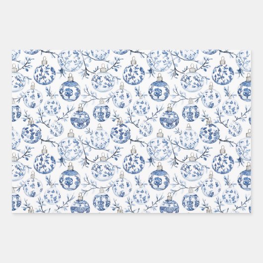 Green Glitzer Blue Ornaments Bows Weihnachten Geschenkpapier Set (Vorderseite 2)