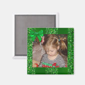 Green Glitzer Bow Personalisiert Christmas Magnet (Vorderseite/Rückseite)