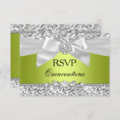 Green Glitzer Bow Quinceanera UAWG RSVP Karte (Vorne/Hinten)