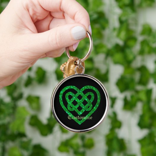 Green Glitzer Celtic Heart Knot Key Chain Schlüsselanhänger (Hand)