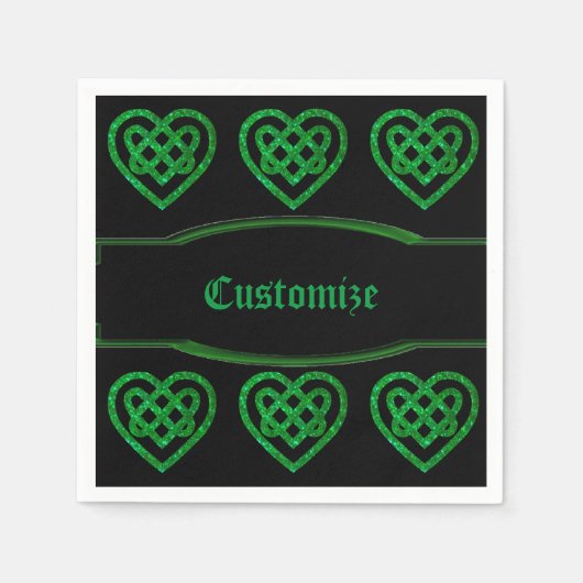 Green Glitzer Celtic Heart Knot Pattern Napkins Serviette (Vorderseite)