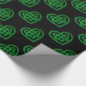 Green Glitzer Celtic Heart Knot Pattern Paper Geschenkpapier (Ecke)