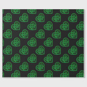Green Glitzer Celtic Heart Knot Pattern Paper Geschenkpapier (Flach)