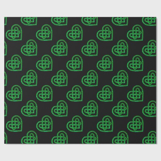 Green Glitzer Celtic Heart Knot Pattern Paper Geschenkpapier (Flach)