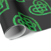 Green Glitzer Celtic Heart Knot Pattern Paper Geschenkpapier (Rolleneckpunkt)