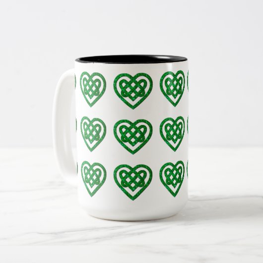 Green Glitzer Celtic Heart Knot Pattern Tasse (Vorderseite Links)