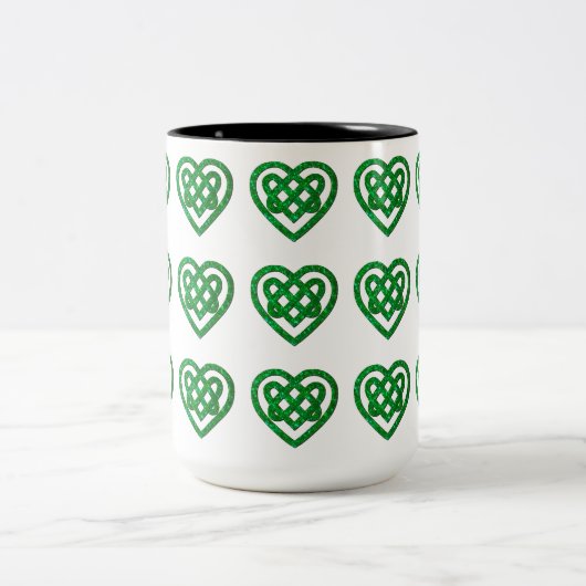 Green Glitzer Celtic Heart Knot Pattern Tasse (Mittel)